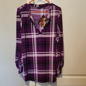 IMAN Women's Top in Purple and Black Plaid